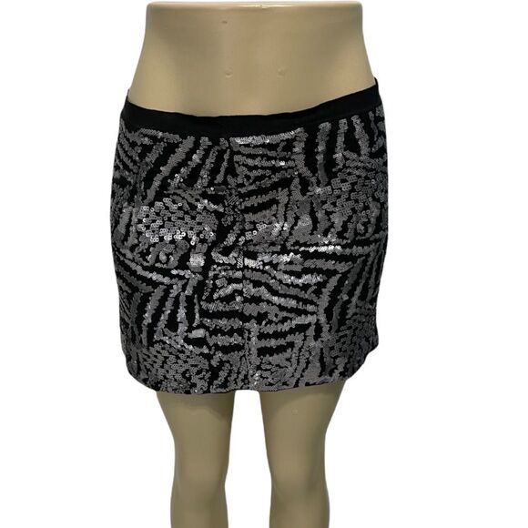 Theory Silk Mini Sequin‎ Skirt Black Silver Size 2 - Picture 15 of 15